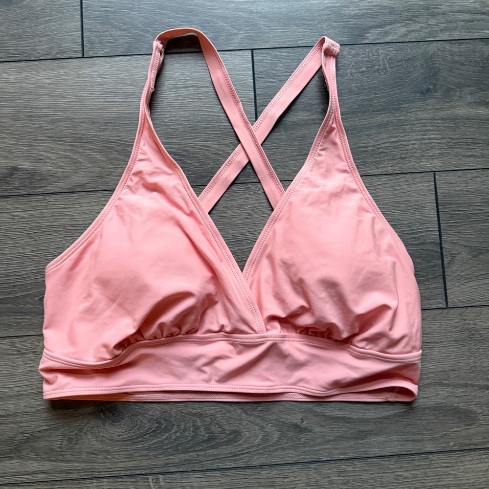 Yonique Peach Pink Surplice V-Neck Bikini Top Adjustable Straps Plus Size 16W‎